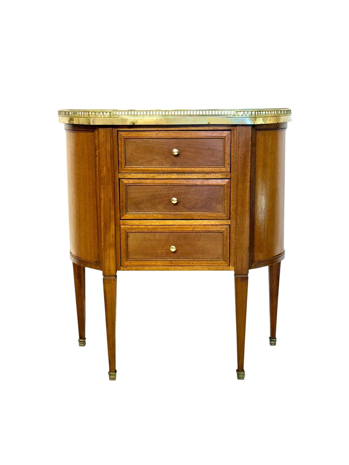 Petite French Walnut Demilune Commode, Marble Top, Late 19th Century