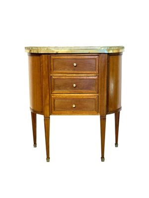 Petite French Walnut Demilune Commode, Marble Top, Late 19th Century