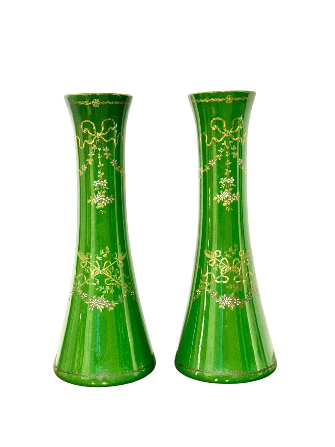 Rare Impressive Pair of Green Faience Vases by Longchamp, France, 1876