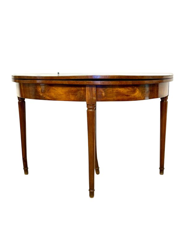 Walnut Demilune Game Table Console with Green Felt Top, Late 18th Century
