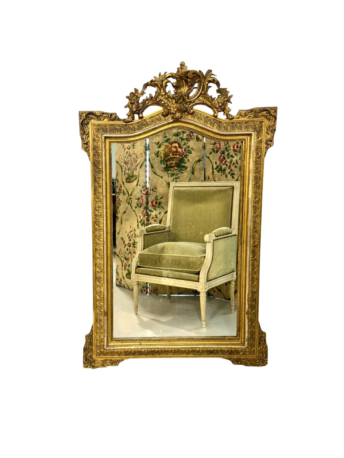 Napoleon III Period Giltwood Mirror with Ornate Crest, 19th Century