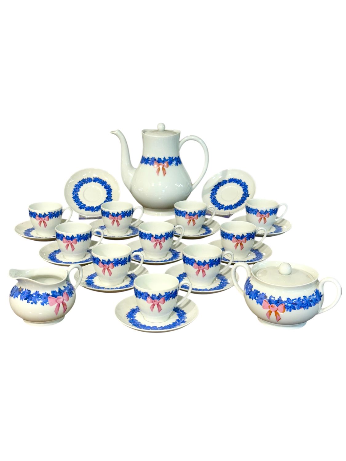 Service à café Haviland Limoges à motifs floraux bleus et roses