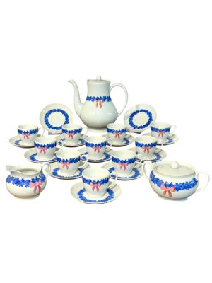 Service à café Haviland Limoges à motifs floraux bleus et roses