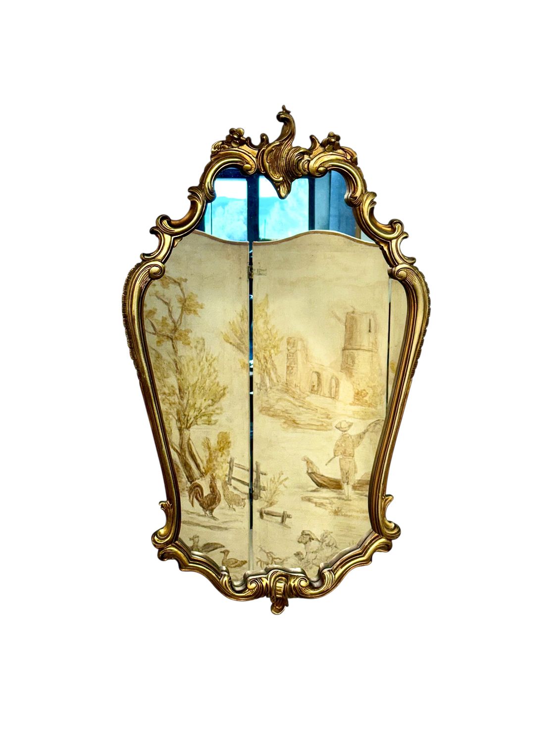 Miroir mural rococo en bois doré de style Louis XV, XXe siècle