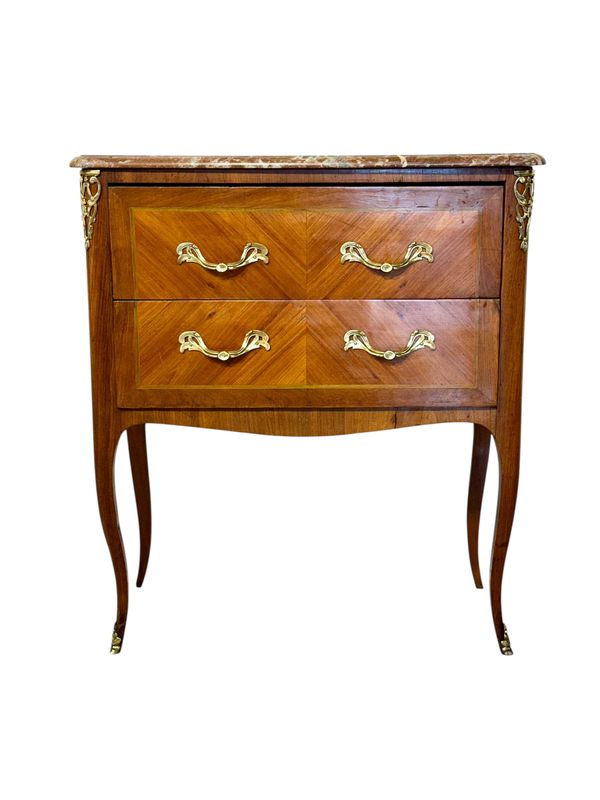 Commode Sauteuse Louis XV Transition avec Plateau en Marbre, France, Fin 18ème Siècle
