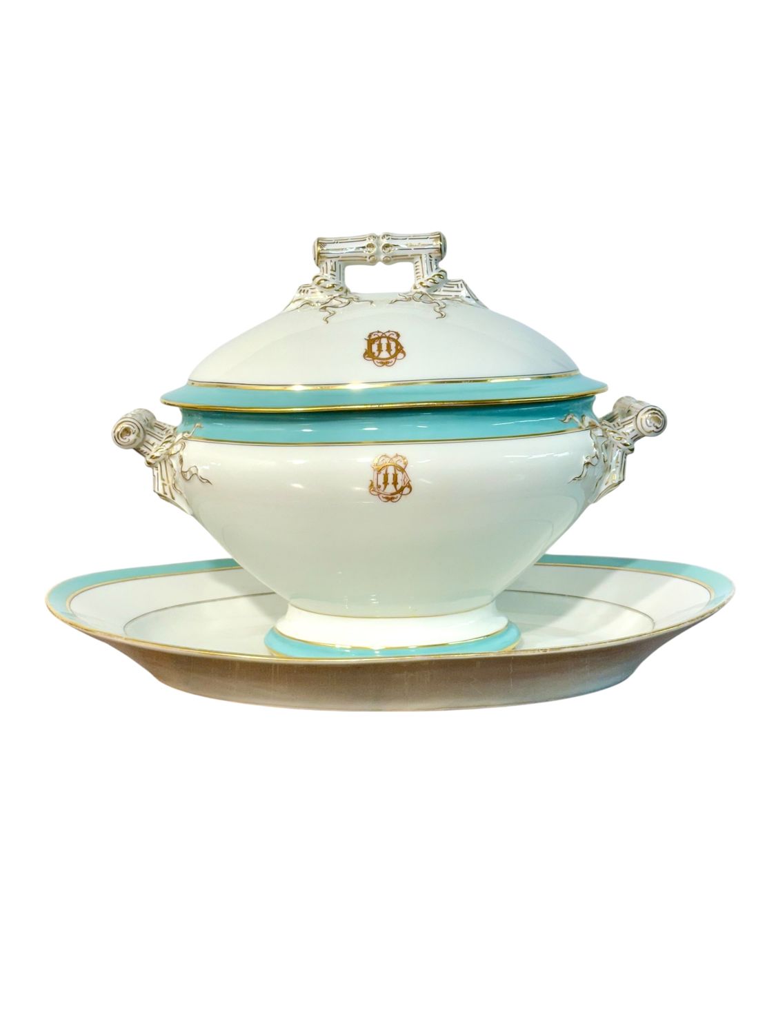 Soupière en porcelaine française du XIXe siècle avec plateau, Paris Vierzon