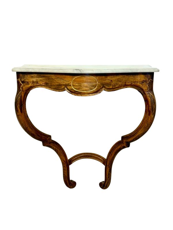 Console murale en noyer de style Louis XV avec marbre de Carrare, vers 1890