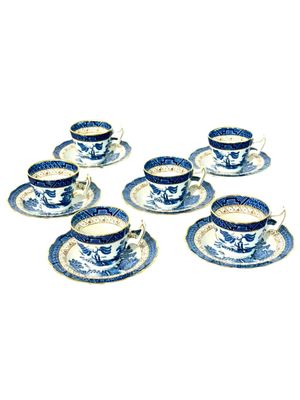 Set de 6 tasses et soucoupes Booth's à motif « Real Old Willow » avec accents dorés