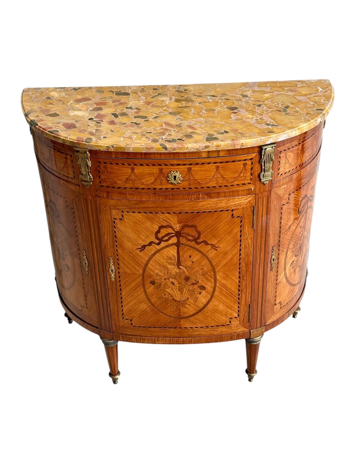 Petite Commode Demi-Lune En Bois De Rose, Style Transition Louis Xv Louis Xvi 1ere Partie Xxe
