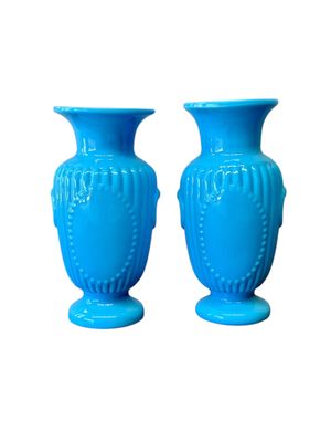 Pair of French Opaline Blue Glass Vases, 19th Century