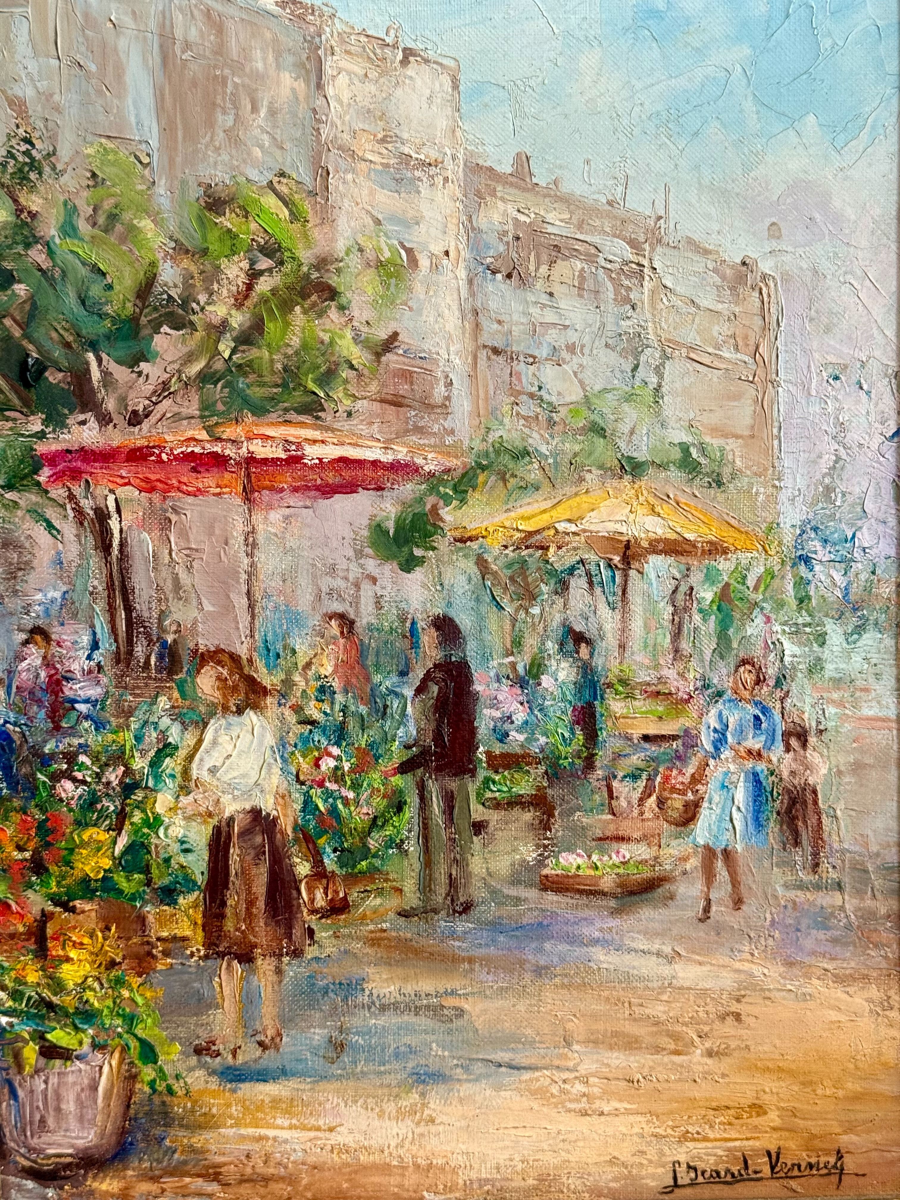 Huile sur toile Scène de marché par L. David Vernay
