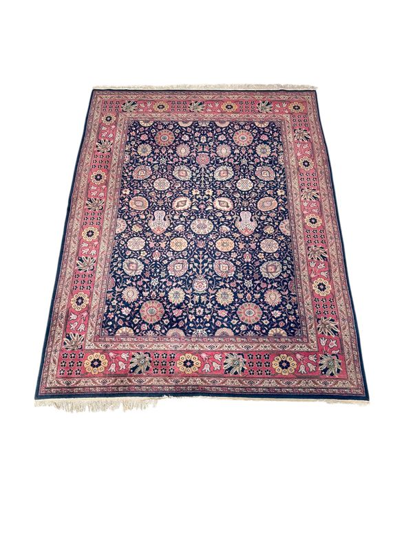 Large Persian Hand-woven Rug in Midnight Blue with Floral Medallion Pattern