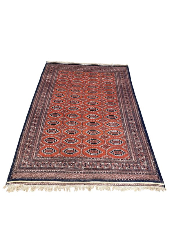 19th Century Persian Handwoven Rug in Red and Navy Wool