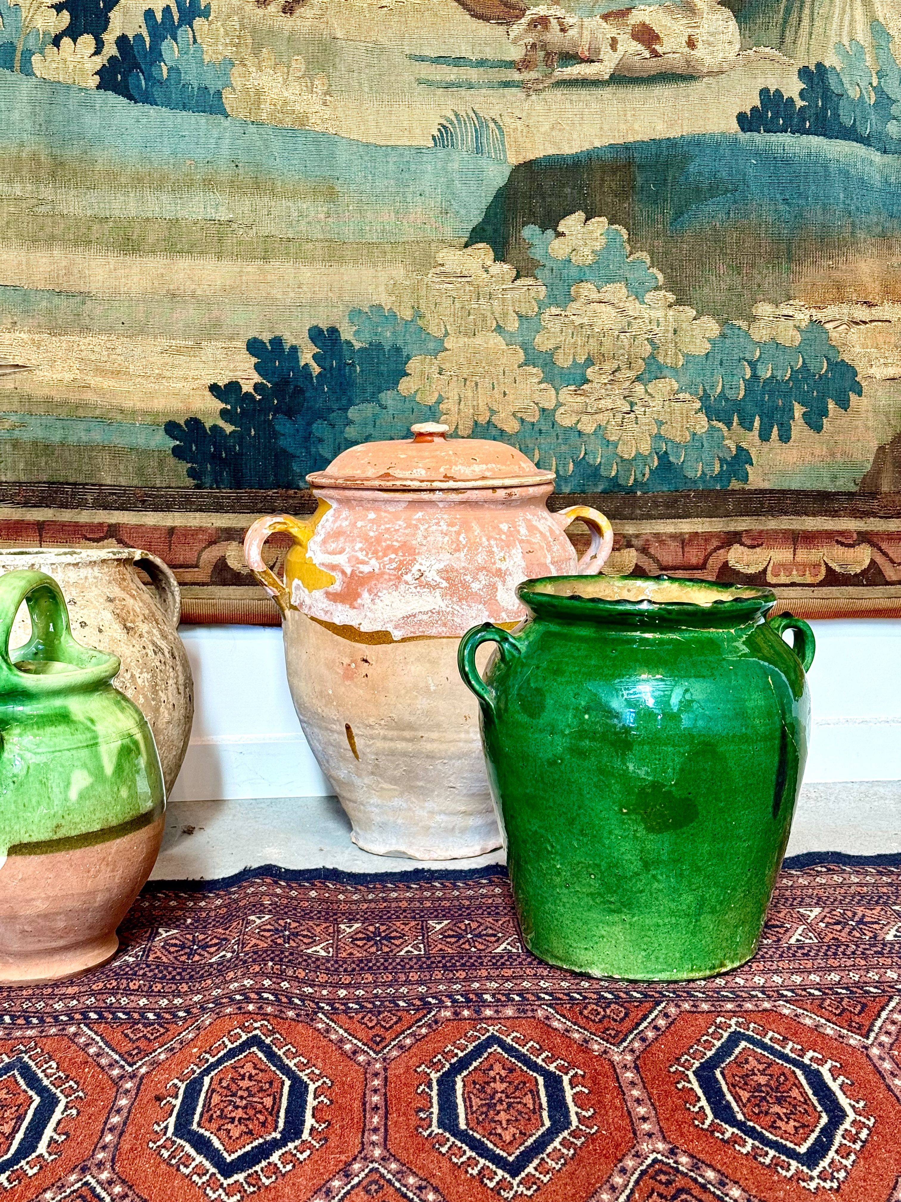 Pot à confit émaillé vert français du XIXe siècle