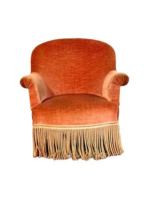 Fauteuil d'enfant en velours à franges décoratives du XIXe siècle