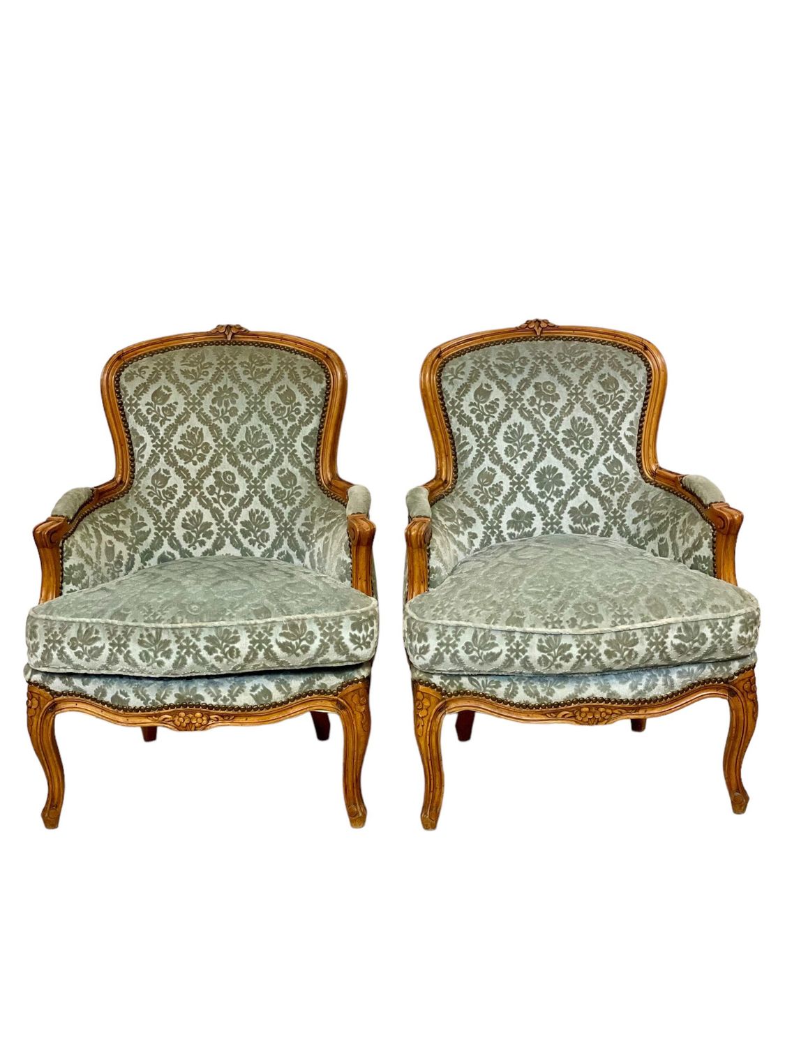 19th Century Pair of Louis XV Walnut Bergere Chairs