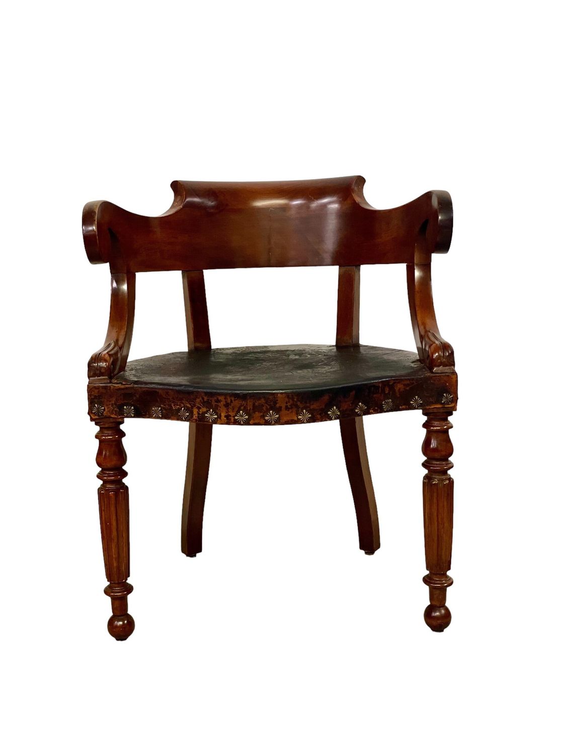 Chaise de bureau en cuir gravé, époque  Restauration