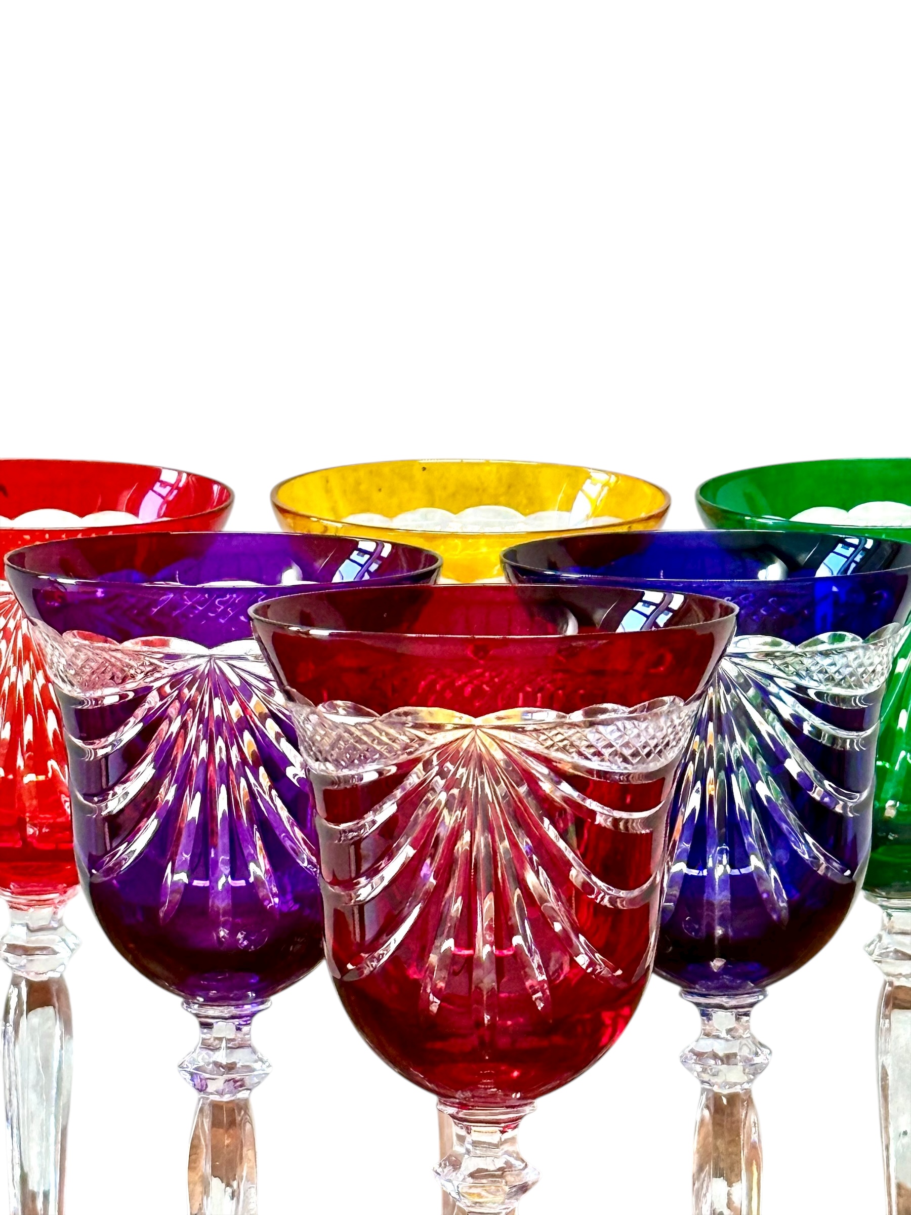 Ensemble de six verres en cristal multicolores, XXe siècle