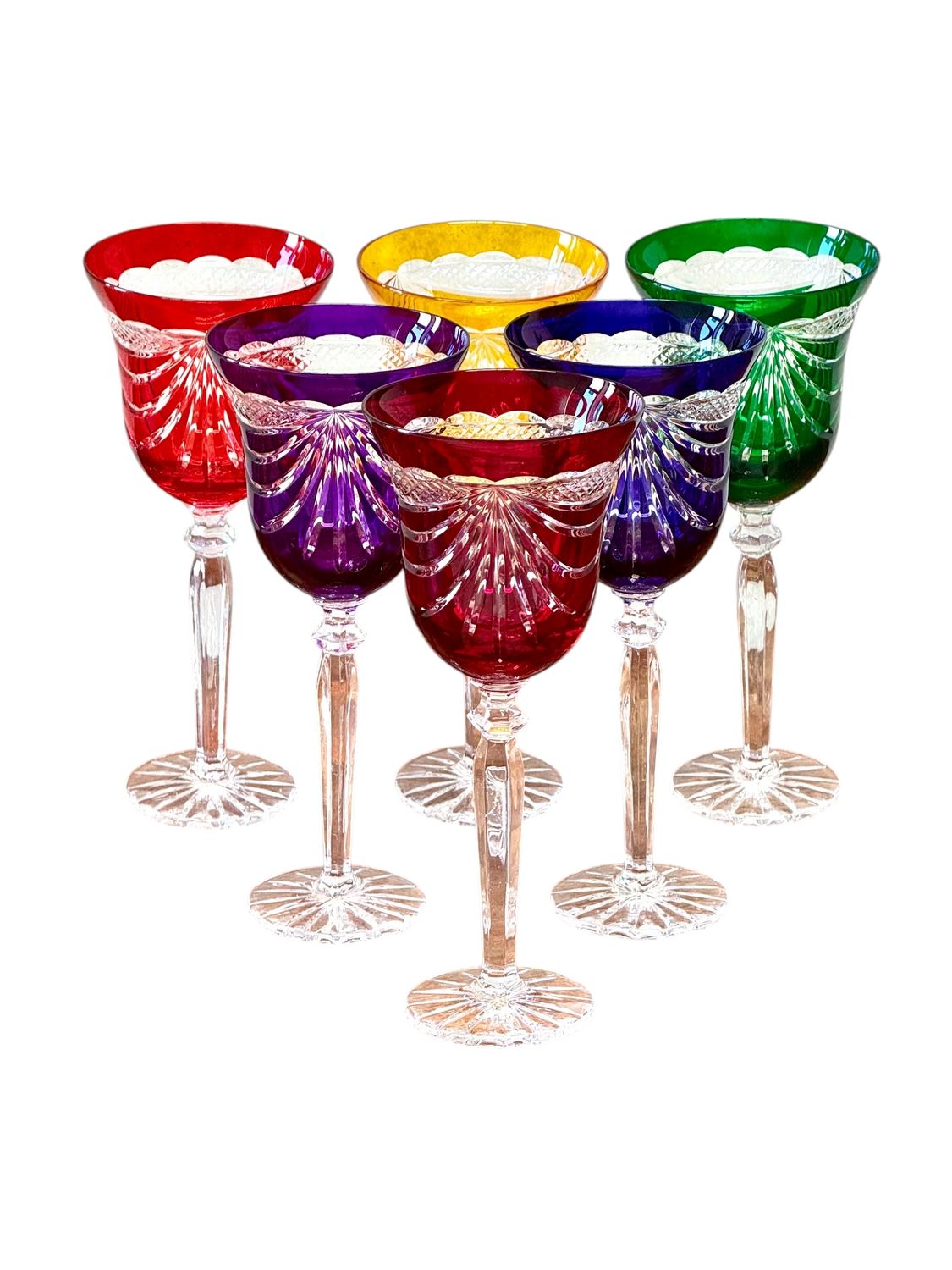 Ensemble de six verres en cristal multicolores, XXe siècle