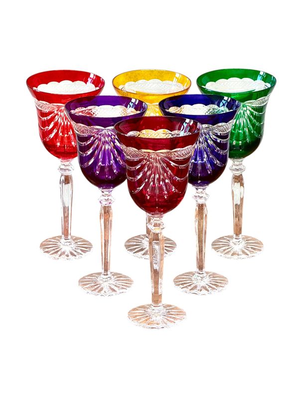 Ensemble de six verres en cristal multicolores, XXe siècle