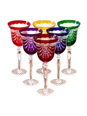 Ensemble de six verres en cristal multicolores, XXe siècle
