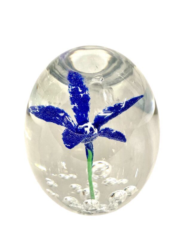 By DAUM Sulphide Paperweight with Blue Flower