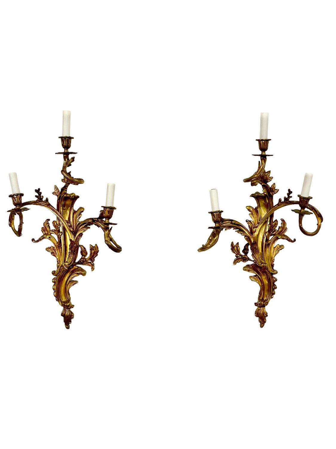 19th Century Pair of Large Louis XV Gilt Bronze Sconces