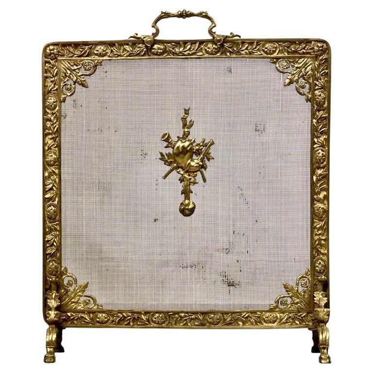 19th Century Louis XVI Gilded Bronze Firescreen