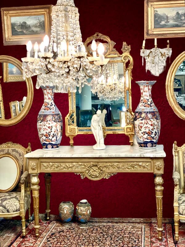 Rare console imposante et opulente d'époque Louis XVI en bois doré, XVIIIe siècle