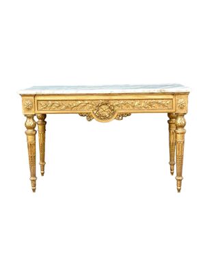 Rare console imposante et opulente d'époque Louis XVI en bois doré, XVIIIe siècle
