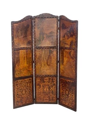 19th Century Leather Studded Folding Screen
