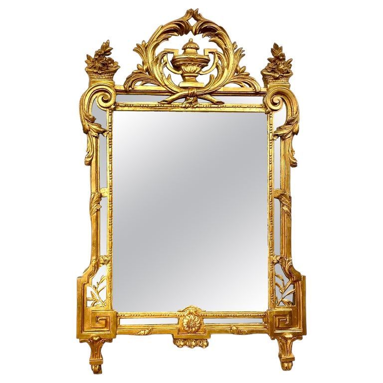 Rare et raffiné miroir Pareclose en bois doré de la période Louis XVI, XVIIIe siècle