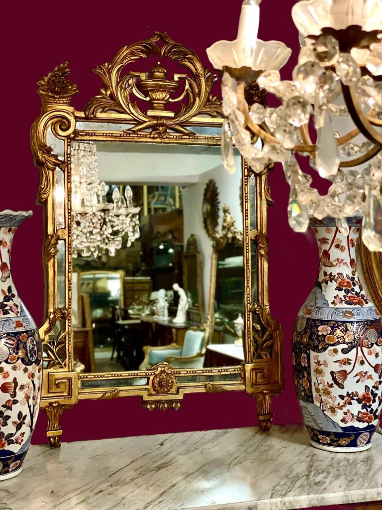 Rare et raffiné miroir Pareclose en bois doré de la période Louis XVI, XVIIIe siècle