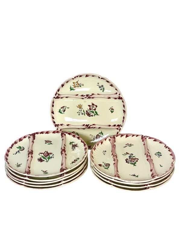Set of 10 Vintage Sarreguemines Majolica Asparagus Plates