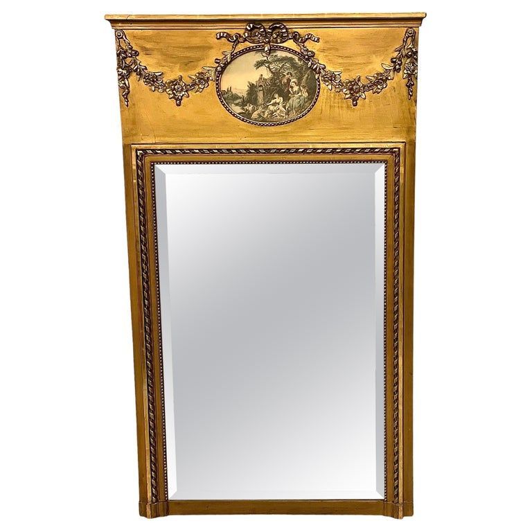 Miroir trumeau antique de style Louis XVI en bois doré