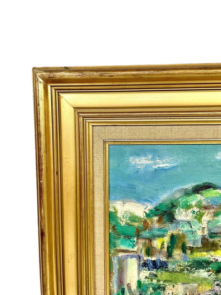 Grande huile sur toile représentant un paysage provençal saisissant