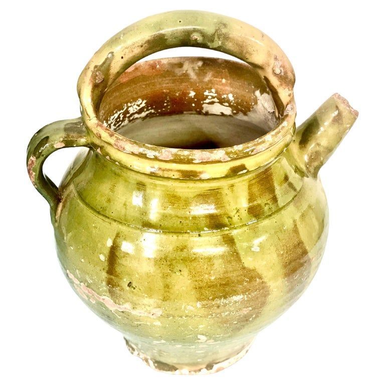 Cruche à eau en terre cuite émaillée verte du XIXe siècle