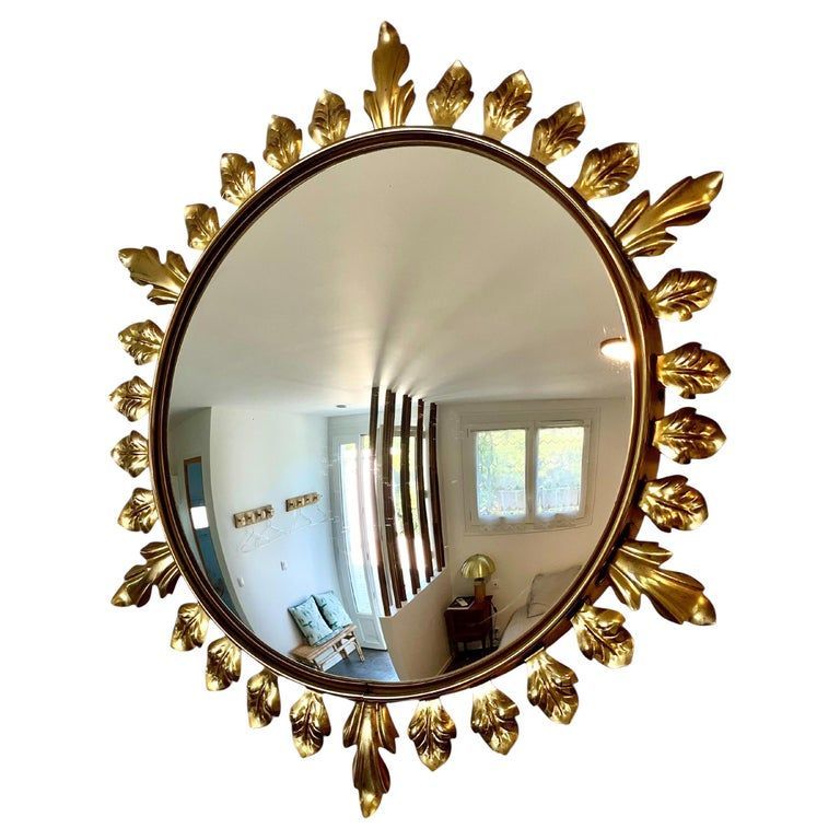 Miroir Soleil convexe en métal doré