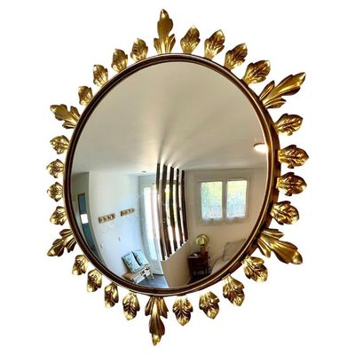 Miroir Soleil convexe en métal doré