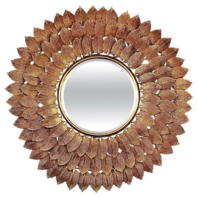 Large miroir soleil à feuilles de métal doré
