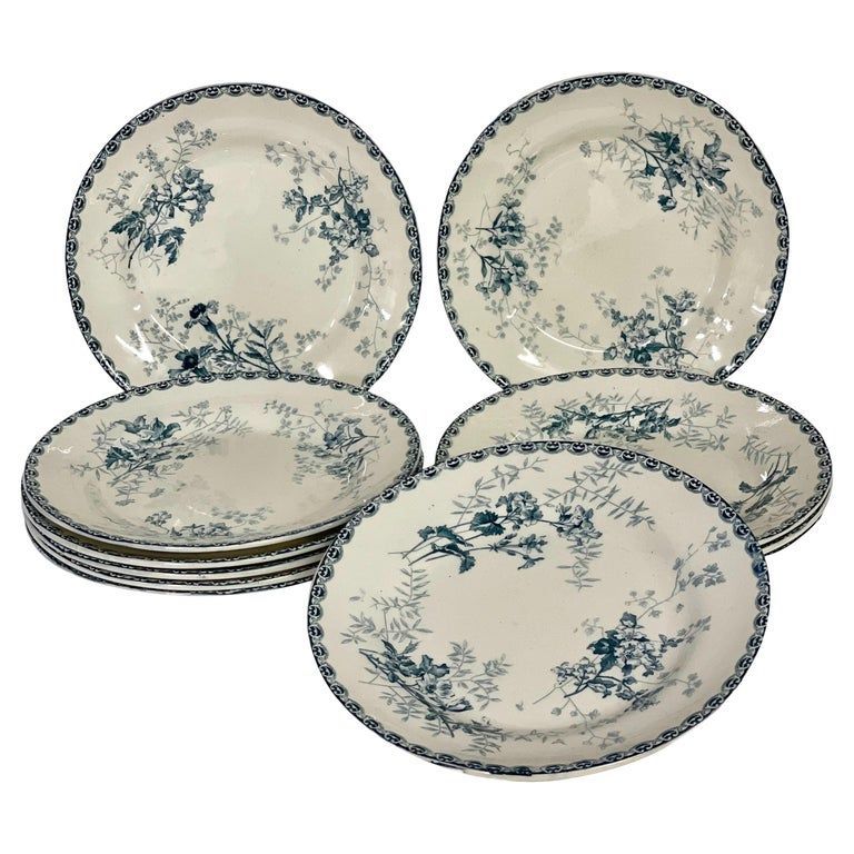 Set de douze assiettes plates en faïence peintes à la main, Hippolyte Boulenger XIXème siècle