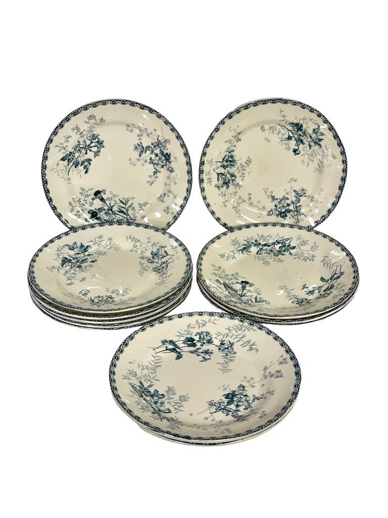 Set de douze assiettes plates en faïence peintes à la main, Hippolyte Boulenger XIXème siècle
