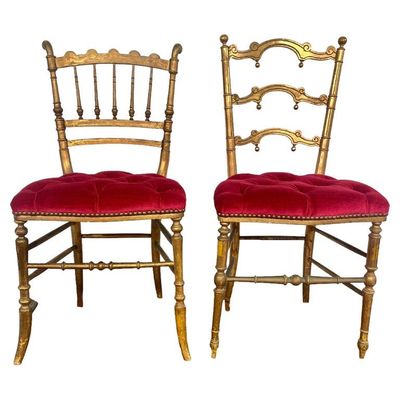 Ensemble de 2 fauteuils d'opéra français en bois doré des années 1880