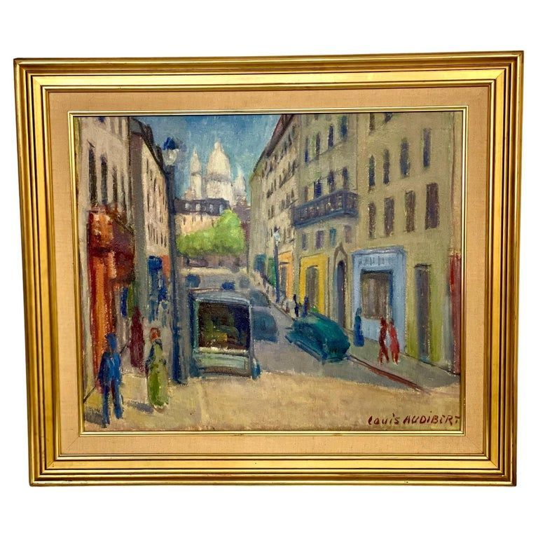 « Paris Montmartre » Huile sur toile dans un cadre en bois doré par Louis Audibert