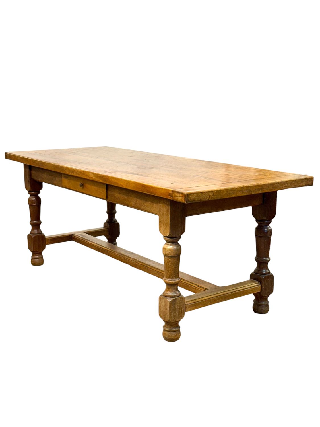 Grande table de ferme française en chêne du XIXe siècle avec tiroir