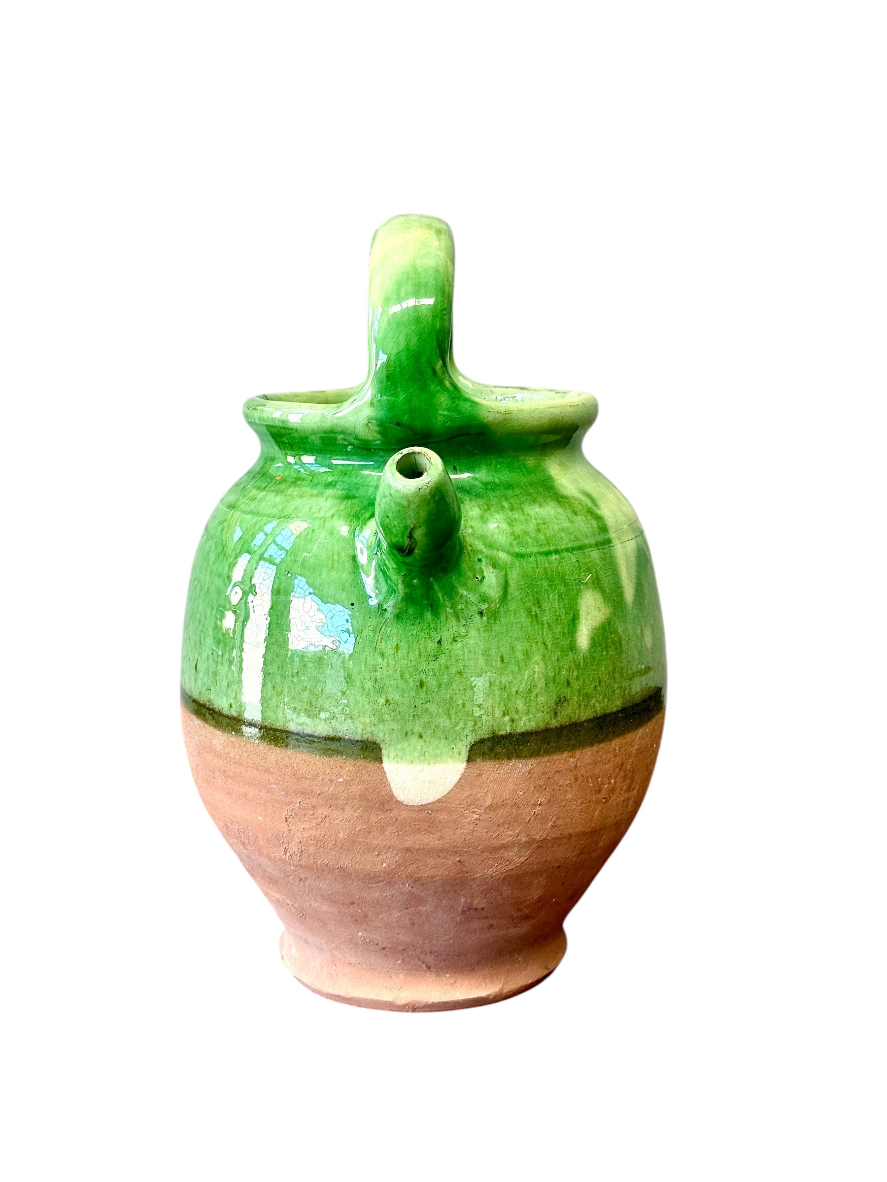 Jarre à eau provençale à glaçure verte du XIXe siècle avec couvercle