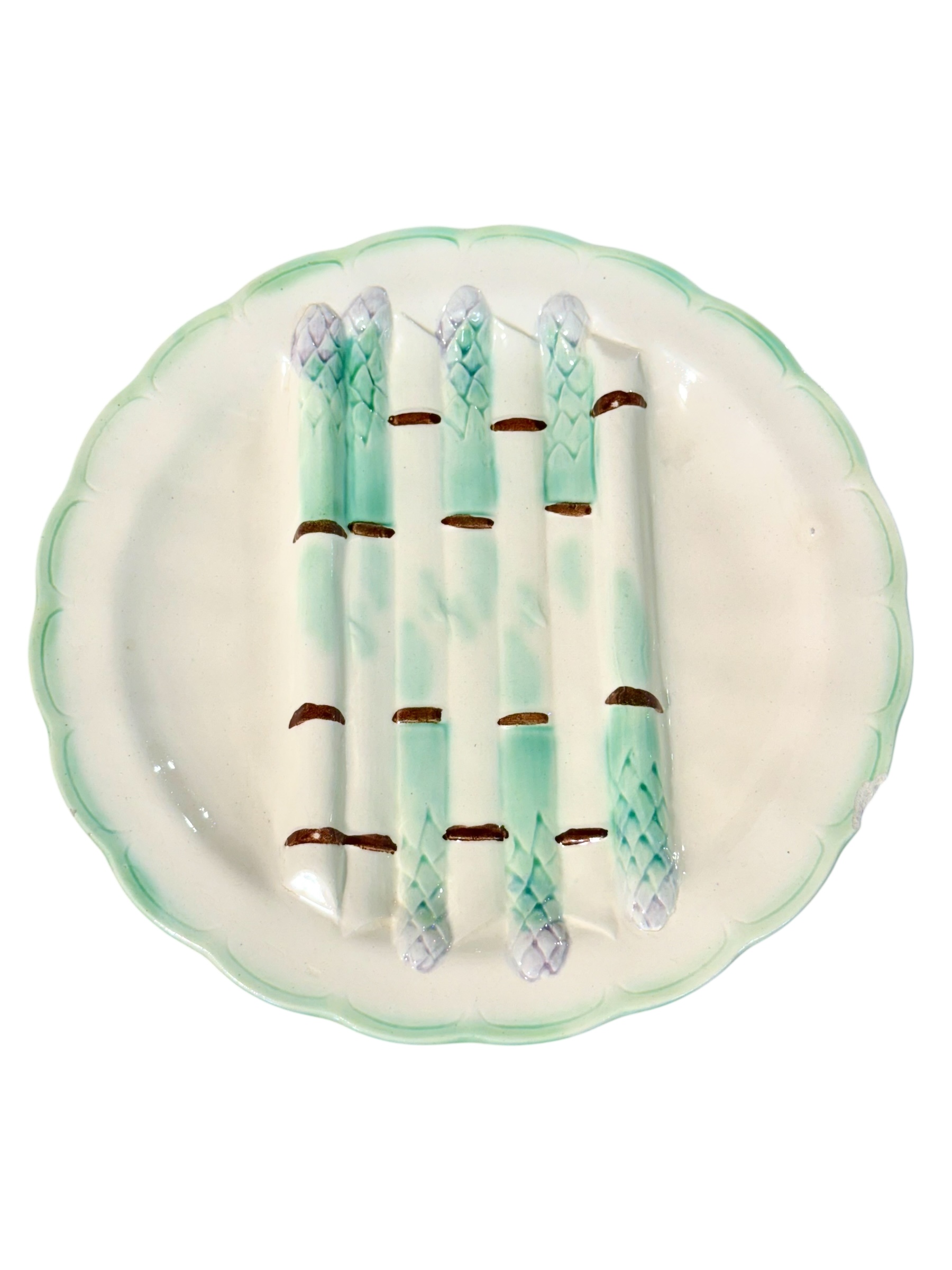Set de six assiettes à asperges en Barbotine de Terre de Fer Longchamp