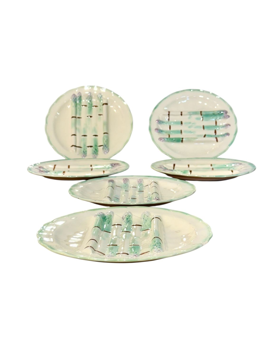 Set de six assiettes à asperges en Barbotine de Terre de Fer Longchamp