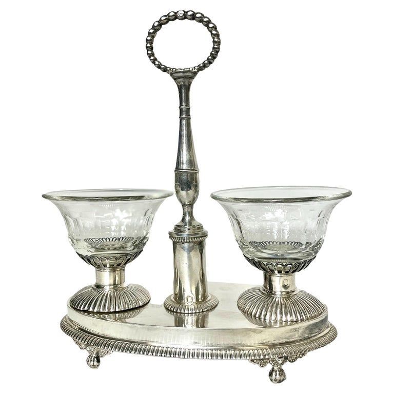 1820s Silver and Crystal Double Salt Cellar