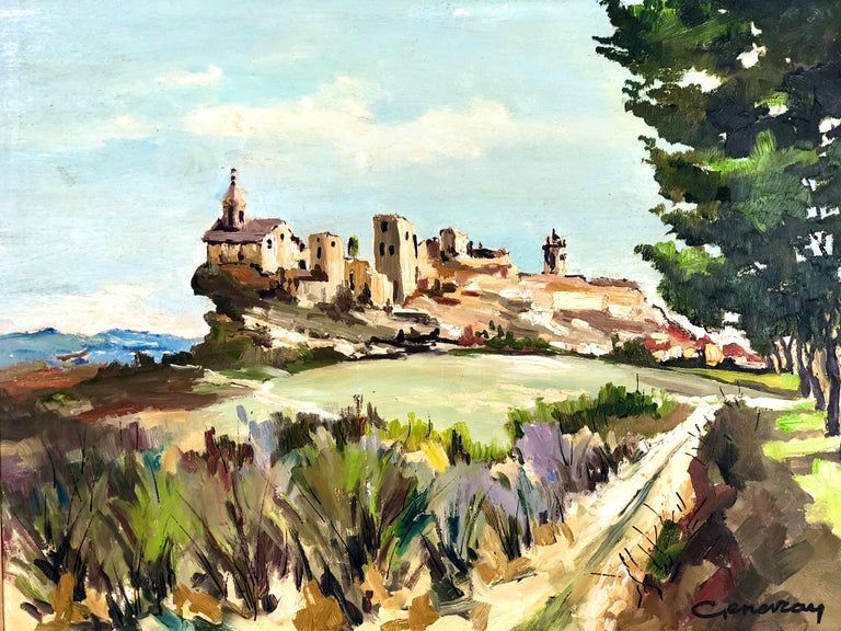 Peinture à l'huile sur toile du XXe siècle « Vieux Village De Fos Sur Mer »